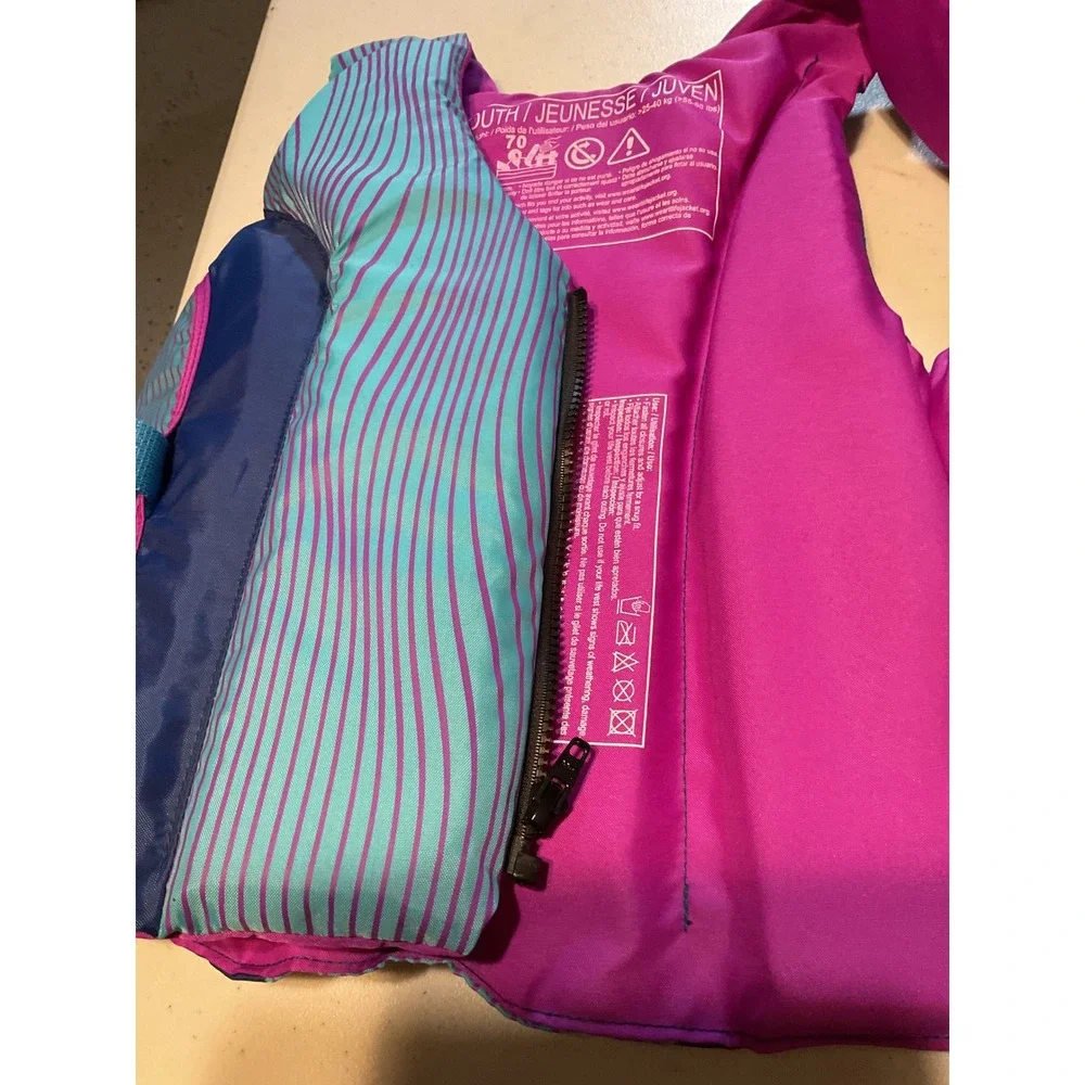 Onyx Youth Life Vest Jacket PFD Blue Pink Teal Stripe Size‎ 70 Boys Girls
